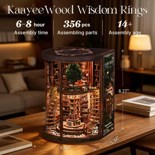 Miniatura 2 de Kit de rincón de libros, rompecabezas de madera 3D para adultos, kit de casa en miniatura para adultos, rincón de libros con luz LED, regalos