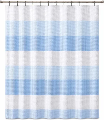 Dainty Home | Cortina de ducha de tejido Waffle en degradado azul agua - 70" x 72" - Cortina de ducha de mezcla de poliéster resistente al agua - La