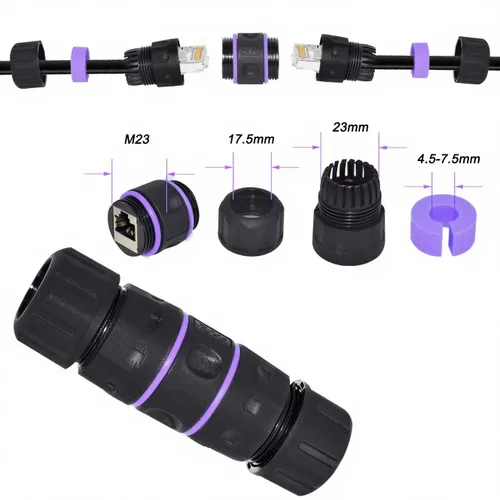 Miniatura 2 de Y.D.F Acoplador RJ45 impermeable IP68, acoplador Ethernet de cobre puro blindado, acoplador Gigabit IP68 impermeable Ethernet al aire libre conector