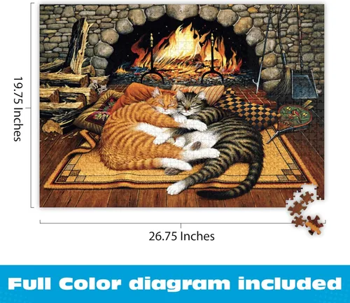 Miniatura 3 de Buffalo Games – Charles Wysocki All Burned Out Rompecabezas de 1000 piezas para adultos, Arte Americano de Chimenea con Gato Acogedor, Hecho en EE.UU
