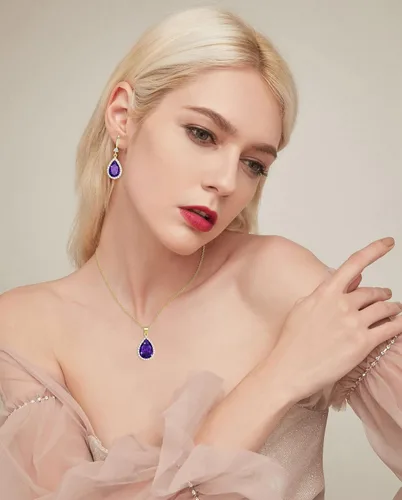 Miniatura 2 de Aretes colgantes de diamantes para mujer, chapados en plataoro, con diamantes de imitación, juego de aretes de lágrima colgantes, piedra natal