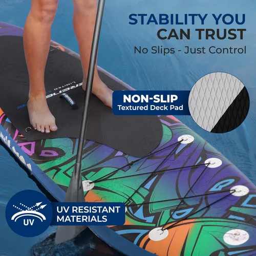 Miniatura 4 de SereneLife Tabla de remo inflable de pie, diseño amplio y estable, cubierta antideslizante para adultos y jóvenes con accesorios de tabla de remo