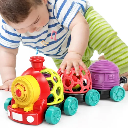 MOONTOY Juguetes de Tren para Niños Pequeños de 1 Año, Regalo de Cumpleaños para Niño, Rellenos de Cesta de Pascua, Juguetes Musicales de Empujar y