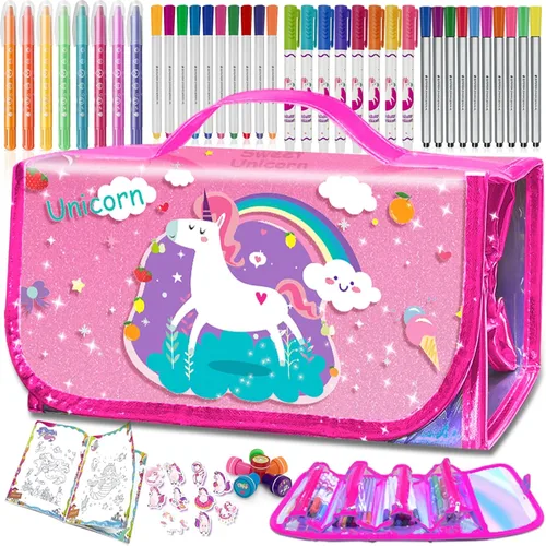 Miniatura 7 de 56 PIEZAS Juego de Marcadores Lavables con Aroma y Purpurina Estuche de Lápices, Artes y Manualidades de Sirenas y Unicornios para niños de 4-6-8