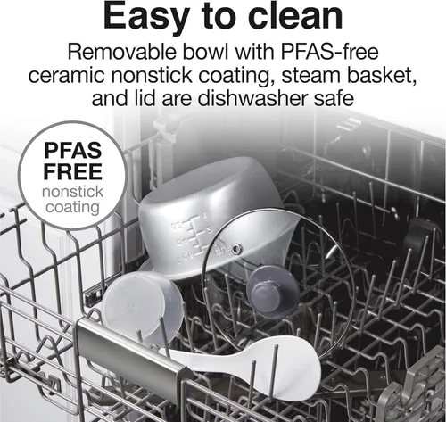 Miniatura 6 de Proctor Silex - Arrocera y vaporizador de alimentos, 6 tazas cocinadas (3 tazas sin cocinar), incluye cesta de vapor y enjuague, negro (37510)