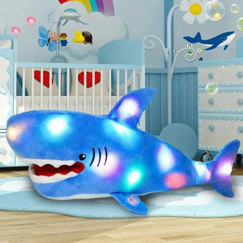 Miniatura 12 de Peluche LED de dinosaurio azul iluminado, para cumpleaños, Navidad, juguetes de peluche T-Rex, regalos para niños pequeños, 12.5 pulgadas