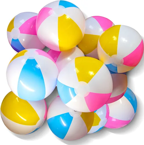 Novelty Place Bolas de playa inflables – Paquete de 12 paneles blancos de 12 pulgadas alternados con colores macarrón, PVC a prueba de fugas –