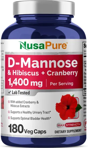 NusaPure Complejo D-Manosa 1400 mg (con hibisco y arándano) - 180 cápsulas vegetales sin OMG y veganas