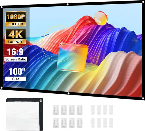 HAPPRUN Pantalla de proyector, pantalla de proyección de 100 pulgadas, proyector portátil plegable 16:9, pantallas de películas para cine en casa,