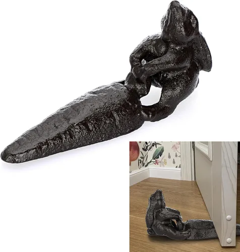 Miniatura 11 de Sumnacon Tope de puerta de conejo de hierro fundido, tope de puerta resistente para evitar perforar agujeros, cuña de hierro vintage para patio