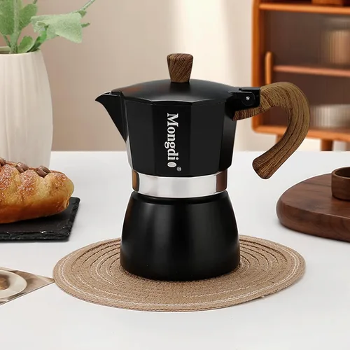 Miniatura 7 de Mongdio Cafetera de café expreso Moka Pot, cafetera cubana, cafetera de estufa Moka Italian Espresso Greca, cafetera percoladora, 3 tazas de Negro