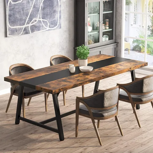 Miniatura 3 de Tribesigns Mesa de comedor para 8 personas, mesa de cocina rectangular de madera de 70.87 pulgadas con marco de metal resistente, mesa de comedor