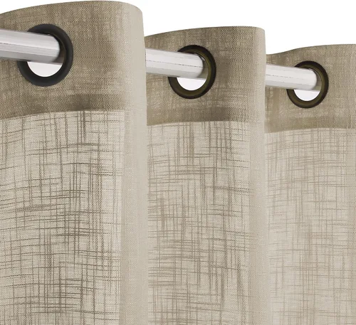 Miniatura 17 de Palma - Cortinas semitraslúcidas de lino para dormitorio de 63 pulgadas de largo, cortinas filtrantes de luz, ojales bronce, juego de 2 paneles