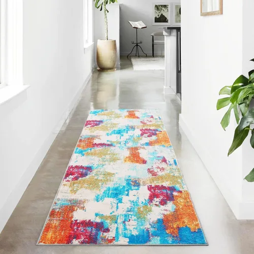 Miniatura 28 de Carvapet 9x12 Alfombras grandes para sala de estar y dormitorio, alfombra moderna lavable azul de pelo bajo con respaldo de goma, plegable, alfombra