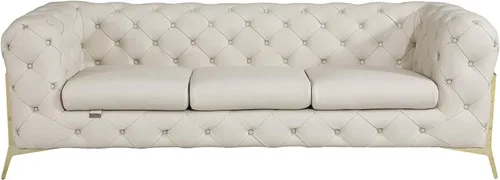 Miniatura 5 de Blackjack Furniture Modena - Moderno juego de sofá de 3 piezas de cuero italiano de grano superior, elegante diseño copetudo y patas de acero Beige