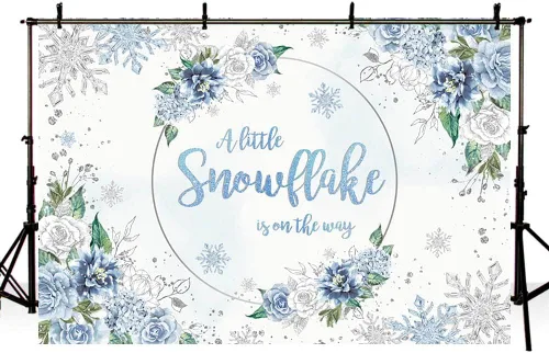 Miniatura 4 de AIBIIN Telón de fondo de invierno de 7 x 5 pies para baby shower de copo de nieve azul plateado copo de nieve floral del país de las maravillas