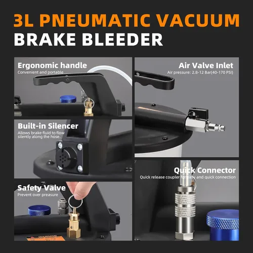 Miniatura 2 de FOUR UNCLES Kit de bomba de vacío de purga de frenos - Extractor neumático de líquido de frenos con botella de recarga de 1 litro para purga