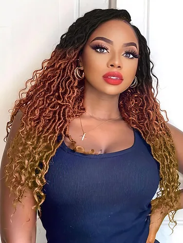 Miniatura 34 de Rastas sintéticas de cabello de ganchillo de 10 pulgadas, cabello de ganchillo Ombre Goddess Locs para mujer, trenzas de ganchillo suaves y rizadas