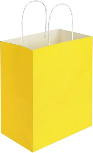 Miniatura 5 de Oikss paquete de 50 bolsas de papel kraft amarillo mediano de 8x4.75x10 pulgadas con asas a granel para cumpleaños, bodas, fiestas, regalos, compras