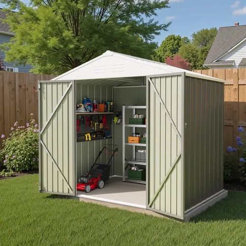 Miniatura 11 de Greesum Cobertizo de almacenamiento para exteriores de 3 x 3 pies, cobertizo de metal con cerradura para patio trasero, piscina, patio y Negro