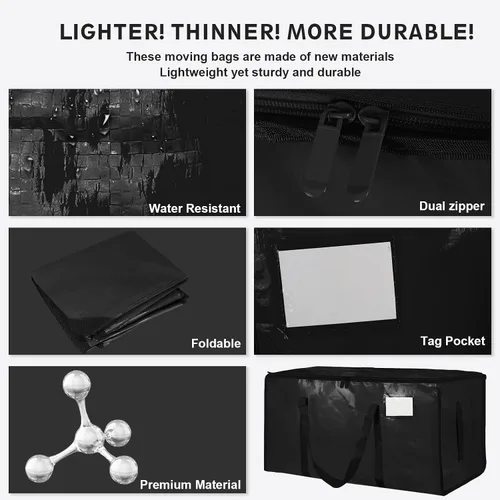 Miniatura 4 de Paquete de 4 bolsas de mudanza extra grandes y resistentes, bolsas de almacenamiento impermeables con asas y cremalleras, plegables para dormitorio