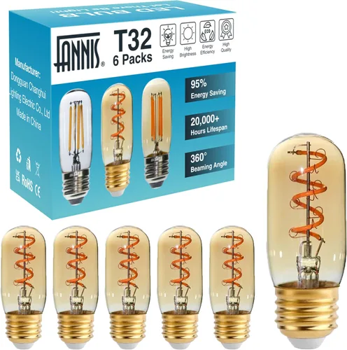 Miniatura 8 de Paquete de 6 bombillas LED E26 regulables equivalentes a 25-40 vatios, T32 T12 2200 K, bombillas Edison de baja potencia de 4 W para dormitorio