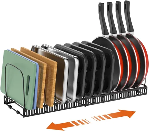 Housolution Organizador de tabla de cortar, estante expandible para bandejas de hornear y hojas de galletas con 14 divisores ajustables, organizador