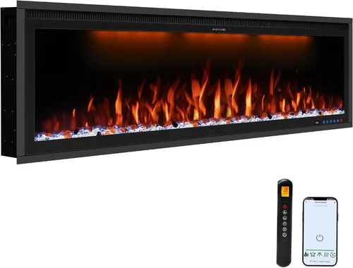 Miniatura 14 de Calentador eléctrico inteligente de 60 pulgadas de ancho, chimenea de imitación empotrada y montada en la pared con control remoto y aplicación, 13