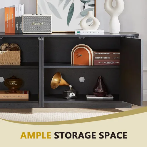 Miniatura 4 de Aparador de 64 pulgadas, soporte de madera para centro de entretenimiento moderno, consola multimedia con 4 gabinetes para almacenamiento, soportes