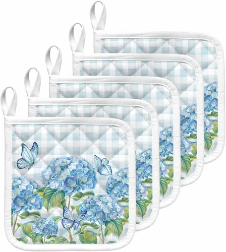 Miniatura 15 de Juego de 2 soportes para ollas de coral oceánico para cocina, platos para horno, almohadillas a prueba de calor con lazo para colgar, agarraderas