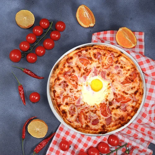 Miniatura 2 de Zerodeko Bandeja de pizza de acero inoxidable, bandeja redonda perforada para pizza, bandeja para hornear pizza, bandeja para servir pizza