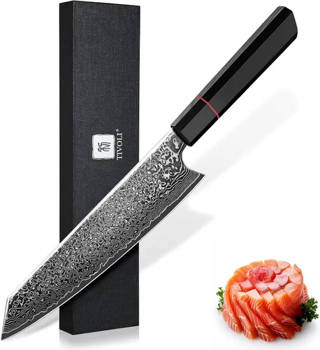 Miniatura 11 de TIVOLI Cuchillo Mondador de Acero de Damasco, Cuchillo de Frutas VG-10 con Hoja Extremadamente Afilada y Mango Ergonómico de Madera de Olivo, Ideal