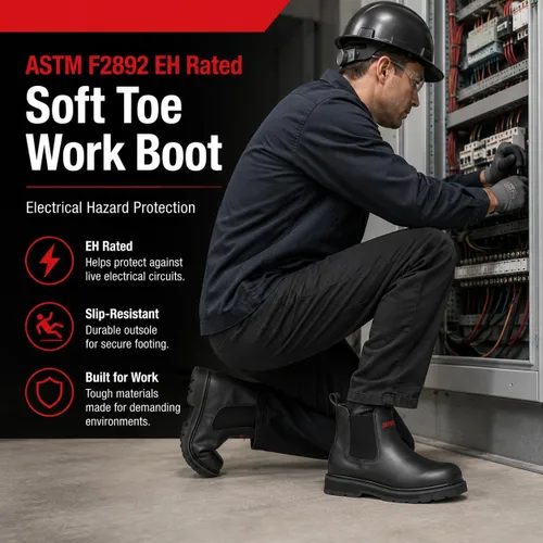 Miniatura 3 de Botas de trabajo sin cordones para hombre, botas de trabajo Chelsea de punta suave de 6 pulgadas, ASTM F2892 EH, suela de goma antideslizante