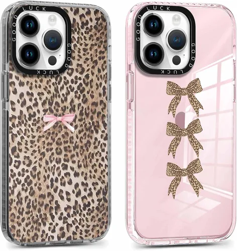 Miniatura 59 de Pack de 2 Fundas con Estampado de Guepardo para Apple iPhone 13 / iPhone 14 de 6.1 Pulgadas, Funda Transparente Linda Coquette con Patrones
