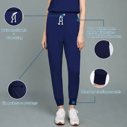 Miniatura 4 de niaahinn Unsex - Conjunto de traje médico para mujer, cuello en V y pierna recta, pantalones con cordón, uniformes de enfermería para hombres