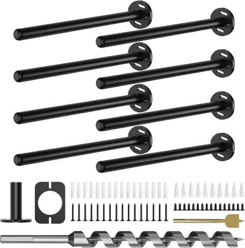 Miniatura 17 de 4 soportes de pared para estantes flotantes de alta resistencia, soportes invisibles negros para estantería, accesorios decorativos flotantes