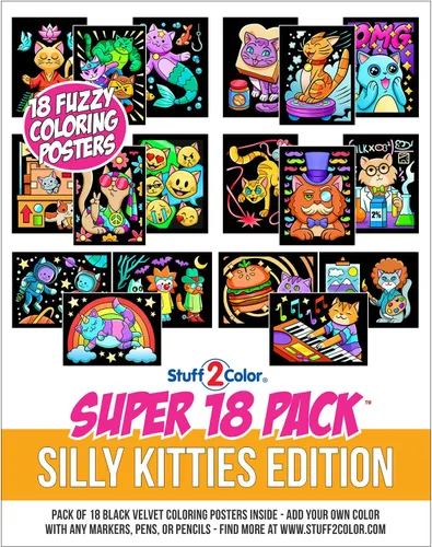 Miniatura 5 de Paquete de 18 pósteres peludos para colorear (edición Silly Kitties), artes y manualidades para niños, niños pequeños, niñas, niños y adultos, ideal