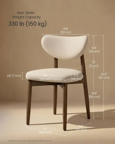 Miniatura 2 de VASAGLE Juego de 2 sillas de comedor de madera, sillas de cocina tapizadas con patas de madera maciza, respaldo curvado ergonómico, mango integrado