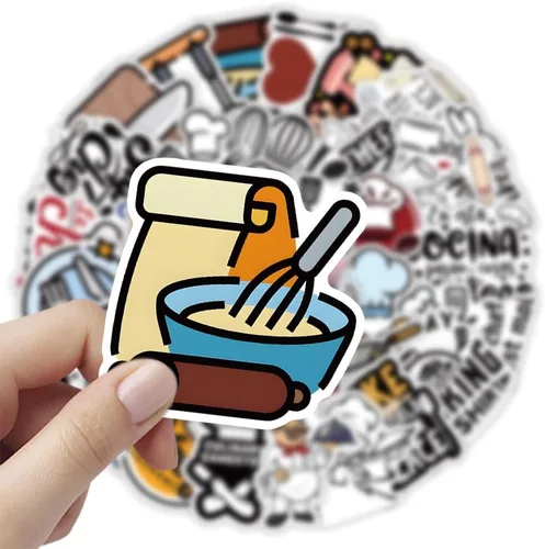 Miniatura 3 de Calcomanías de chef 54 calcomanías de vinilo impermeables para botellas de agua, tazas, computadora, teléfono celular, patineta, guitarra Peel