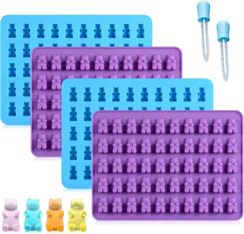 Miniatura 8 de Moldes de gomitas, moldes de silicona para gomitas con 2 goteros, paquete de 4 moldes de silicona para caramelos