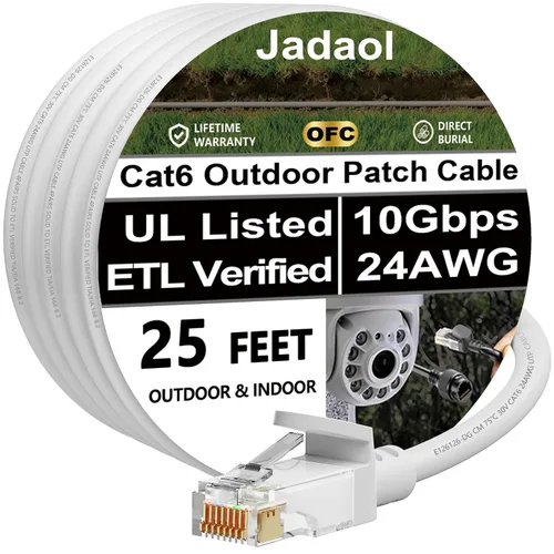 Miniatura 64 de Cable Ethernet Cat 6 de 1 pie (paquete de 6), para exteriores e interiores, compatible con red Cat7 de 10 Gbps, cable de conexión LAN plano