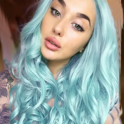 Miniatura 6 de Peluca Baby Blue para Mujeres, las Mejores Pelucas de encaje frontal azules, predepiladas, largas onduladas, peluca de cabello real, sin pegamento