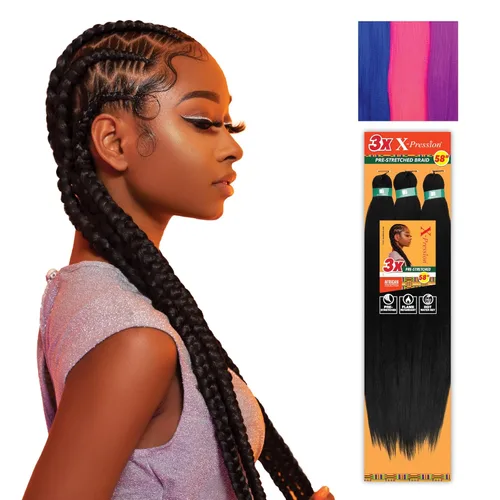 Miniatura 50 de Sensationnel X-Pression - Trenzas prestiradas, 3 unidades, 58 pulgadas, paquete de 1 unidad, 1B
