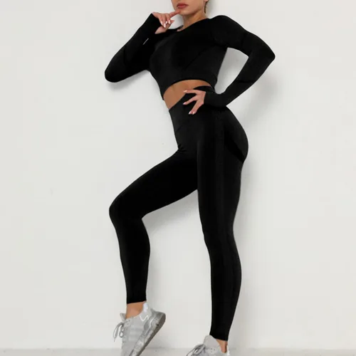 Miniatura 3 de Lu's Chic Conjunto corto de dos piezas para mujer, conjunto de yoga y entrenamiento de cintura alta