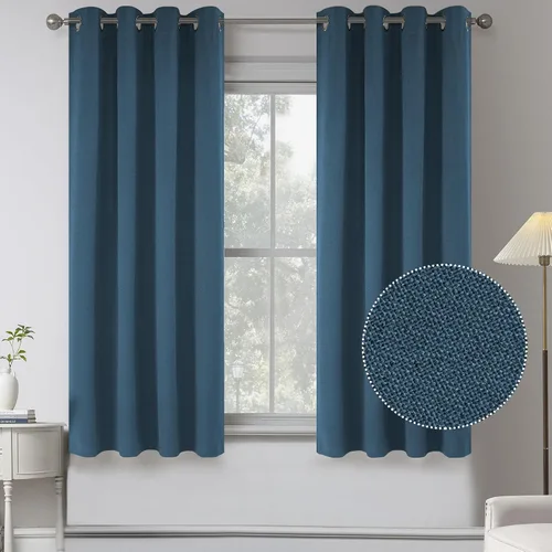 Miniatura 25 de KEQIAOSUOCAI Cortinas de lino 100% opacas de 100 pulgadas de largo, 2 paneles para dormitorio, estilo casa de campo moderna, completamente negro