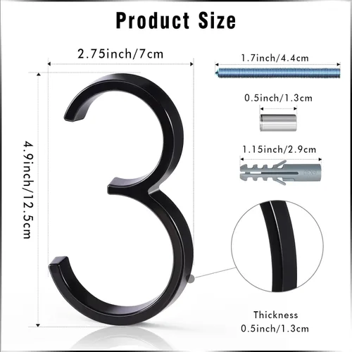 Miniatura 2 de VONDERSO Números flotantes de casa de 5 pulgadas para exteriores, números de dirección modernos de metal antioxidante (3), números de buzón Negro 3