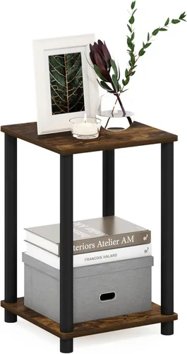 Miniatura 18 de Furinno JUST - Mesa auxiliar moderna de 3 niveles con estación de carga, mesita de noche de fácil montaje, mesita de noche con puerto USB y tipo C