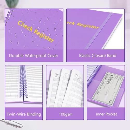Miniatura 5 de Registros de cheques para chequera personal, libro de registro de cheques grande de doble espiral, planificador de presupuesto con registro