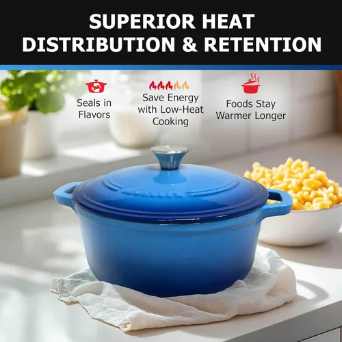 Miniatura 4 de MÜELLERHOME Horno holandés de hierro fundido esmaltado, 6 cuartos de galón, resistente, cazuela con tapa y perilla de acero inoxidable, para todas