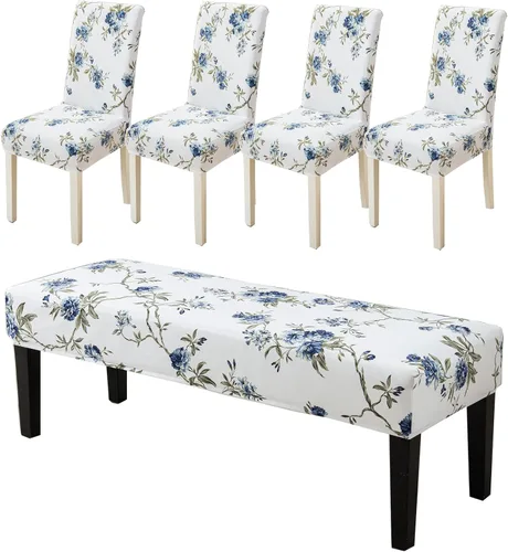 Miniatura 17 de CRFATOP 4 Piezas de Fundas Elásticas para Silla de Comedor con Funda para Banco Fundas Impresas para Silla de Comedor Fundas para Cojín de Asiento
